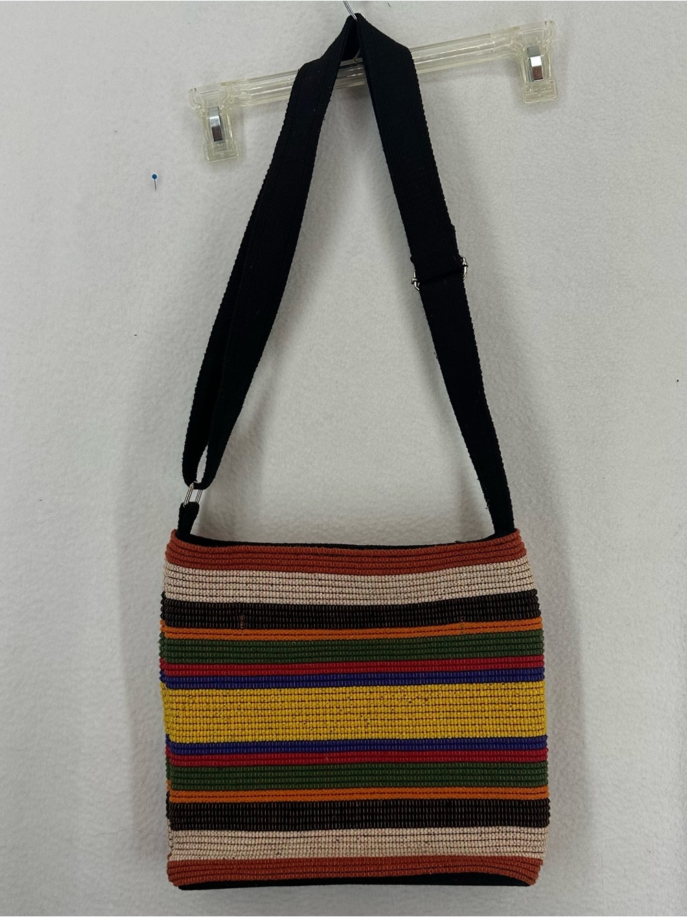 Lily Handmade Striped‎ Woven Crossbody Shoulder Bag Adjustable Strap Multicolor